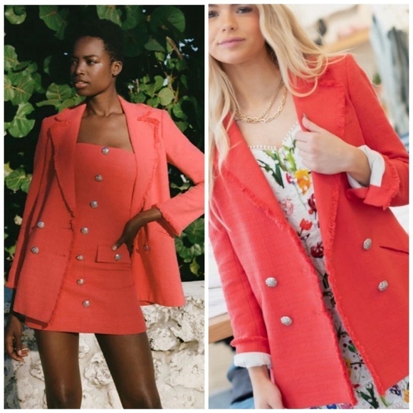 Veronica Beard Nayeli Double Breasted Dickey Jacket Blazer Watermelon Red Size 8 - Picture 1 of 7